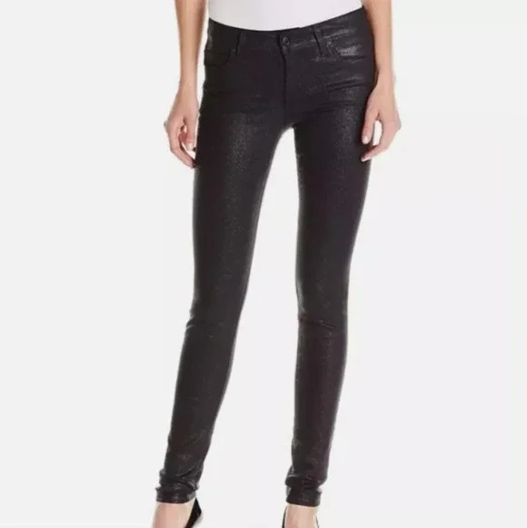 Joe's Mid-Rise Glitter-Coated Skinny Jeans Jet Black Sparkler Wash Size Women 27 Skinny